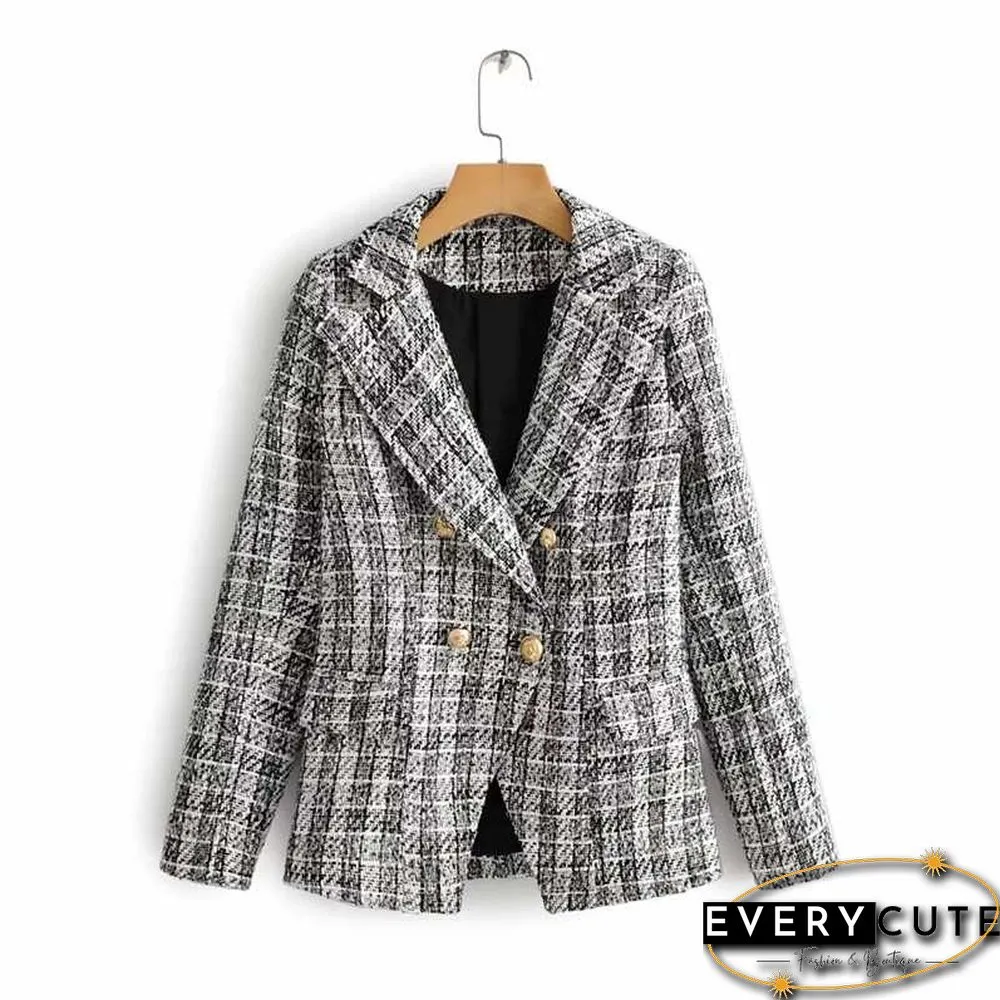 Confident Womens Tweed Blazer And Skirt Suits Plaid
