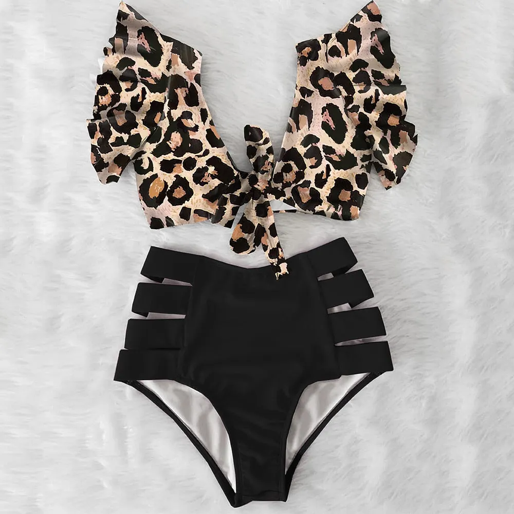 High Waist Ruffled Sexy Bikini Set 2022 Flounce Biquini Swimwear Women Two Pieces Swimsuit Floral Beachwear V-Neck Bathing Suit