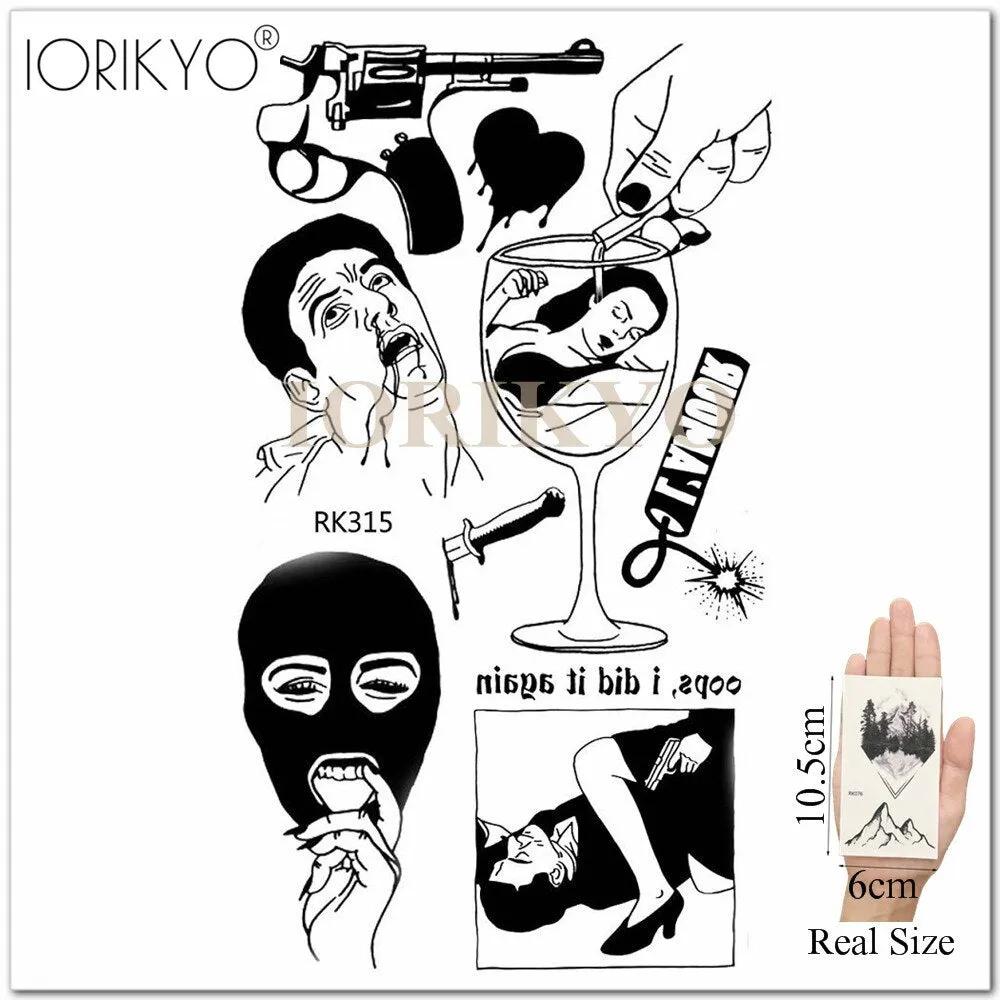 Old School Sexy Water Transfer Tattoo Stickers Women Body Art Drawing Temporary Tattoo Punk Girls Adults Love Waterproof Tatoos