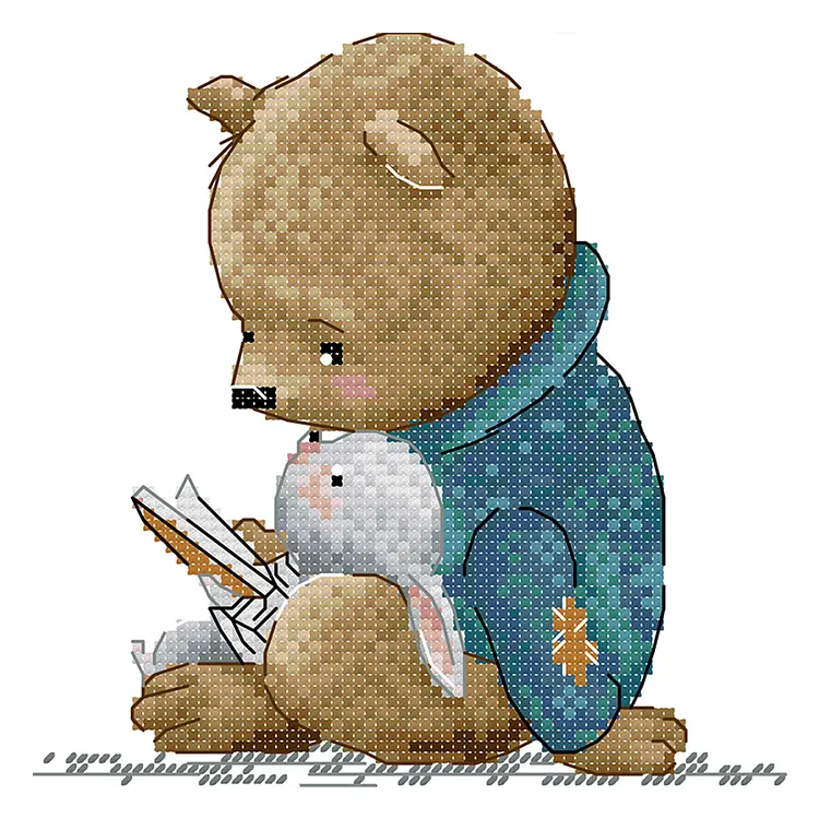 Joy Sunday-Reading Bear (17*17CM) 14CT Stamped Cross Stitch gbfke