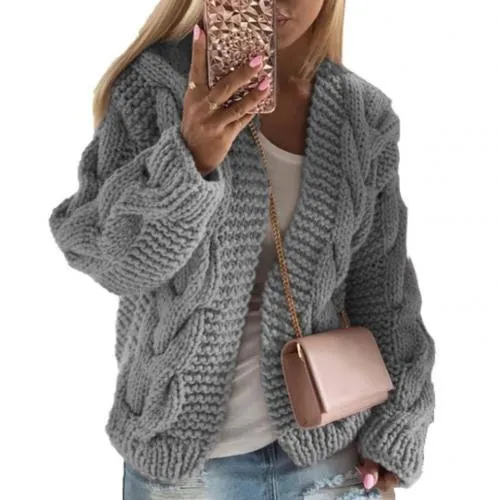 Women Cardigans Sweater Casual Autumn Winter Solid Color Braid Knitted Sweater Jacket Cardigan Knit Cardigan Femme Warm Clothes