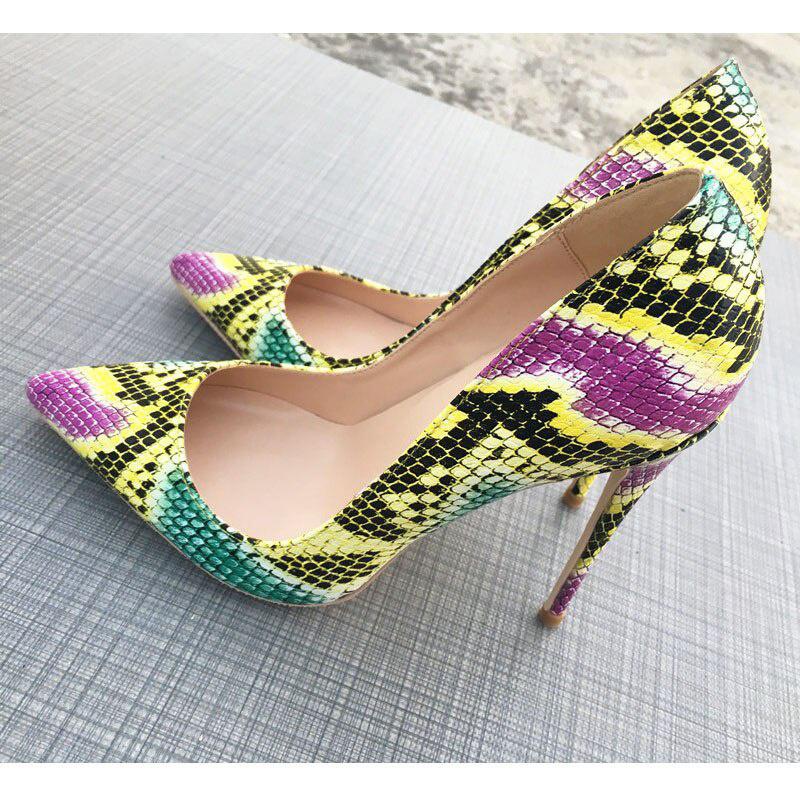 GOOSHOE Green Snake High Heel Shoes 12cm Stilettos Women Pumps Shallow Shoes Plus Size 45