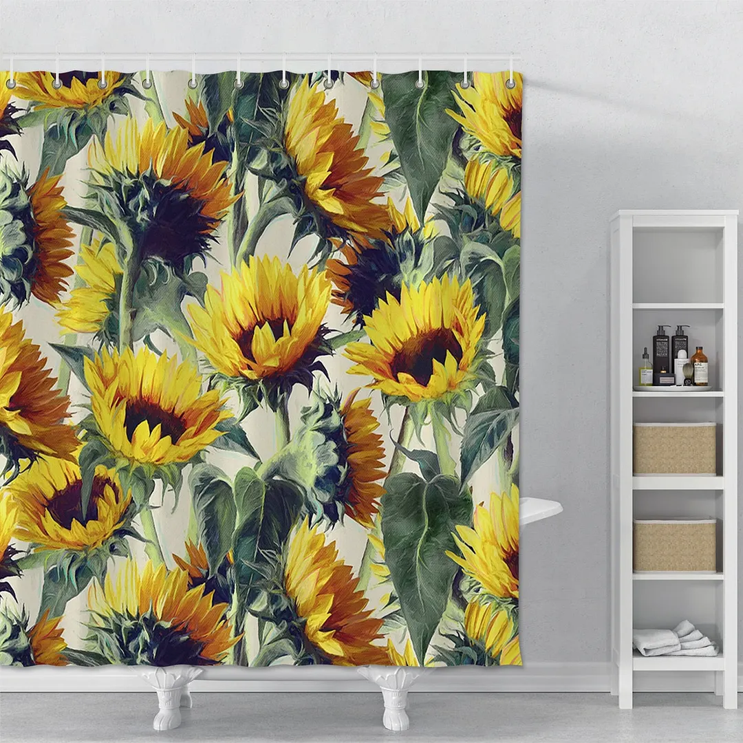 Flower Leaves Printed Shower Curtain For Bathroom Polyester Fabric Shower Curtain Home Decor Waterproof Bath Curtain With Hooks