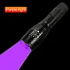 150LM XPE+UV Zoom Flashlight 395nm Backlight Ultraviolet Detector Torch