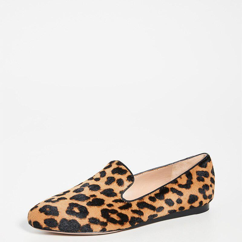 GOOSHOE Brown Leopard Print Woman Boat Flats Round Toe Suede