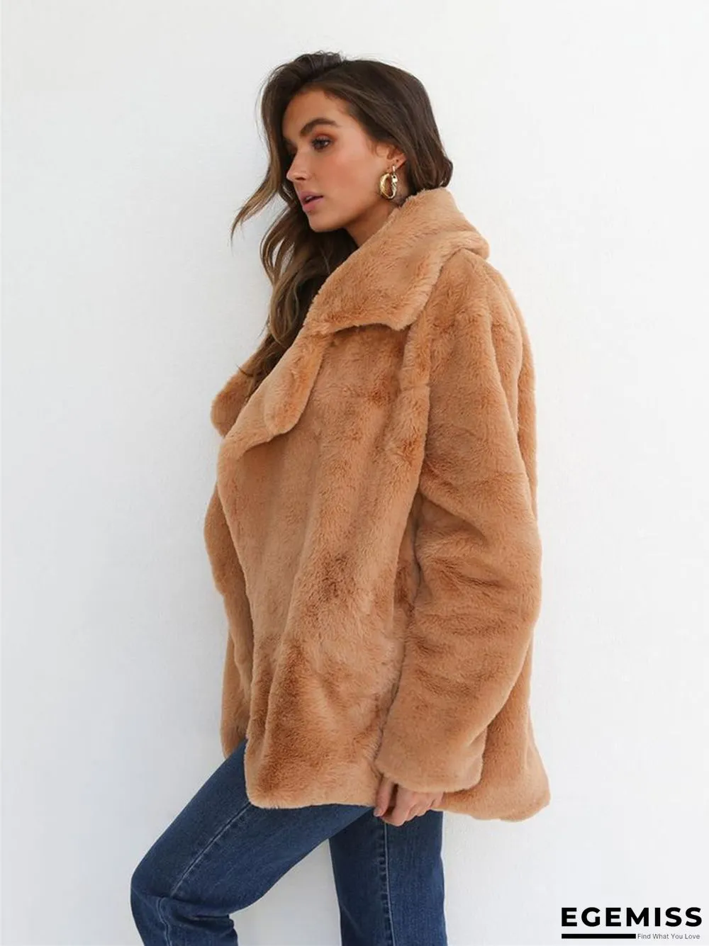 Fashion Solid Color Sexy Plush Lapel Coat | EGEMISS