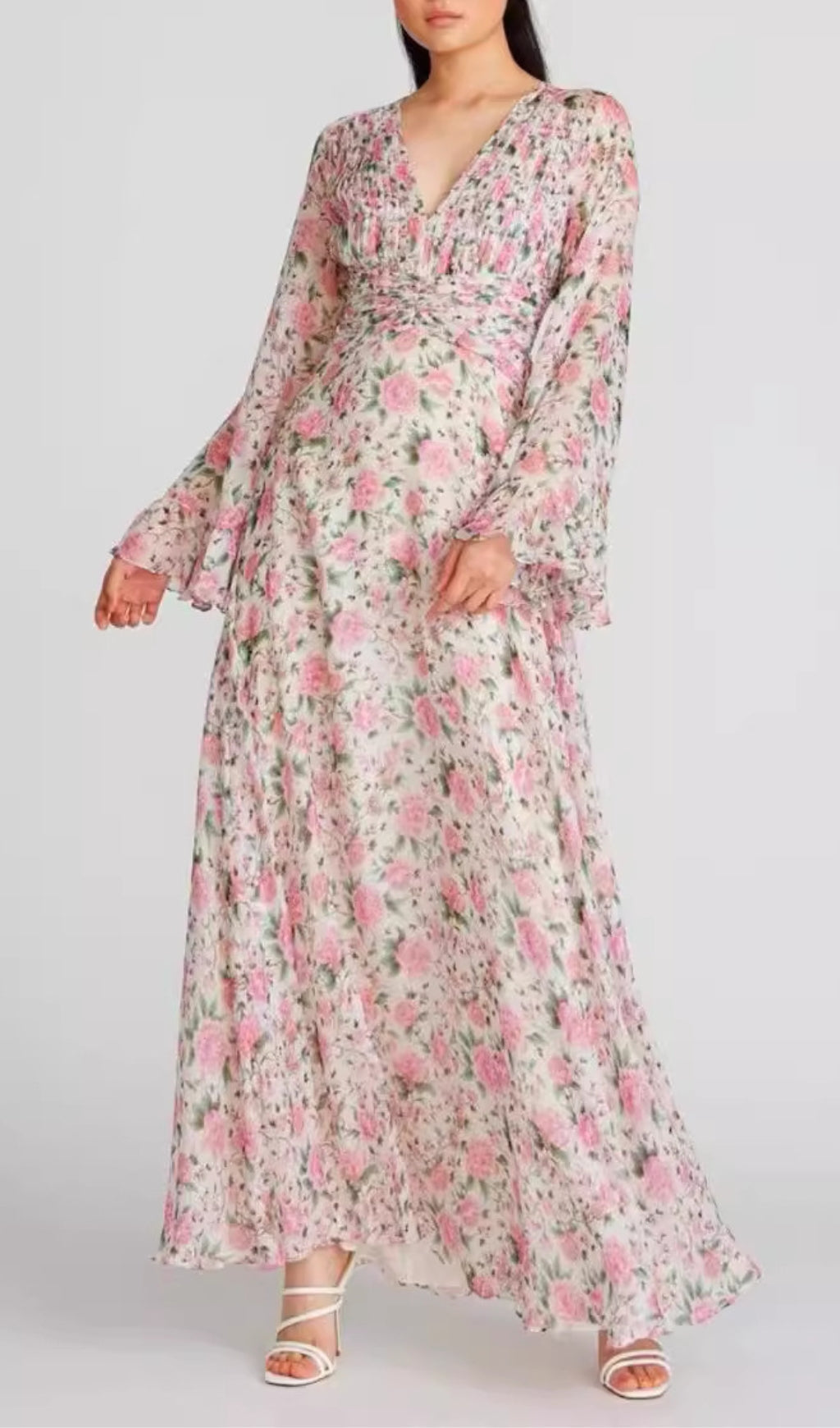 Fashionslee WomenAracely Pink V-Neck Floral Maxi Dress