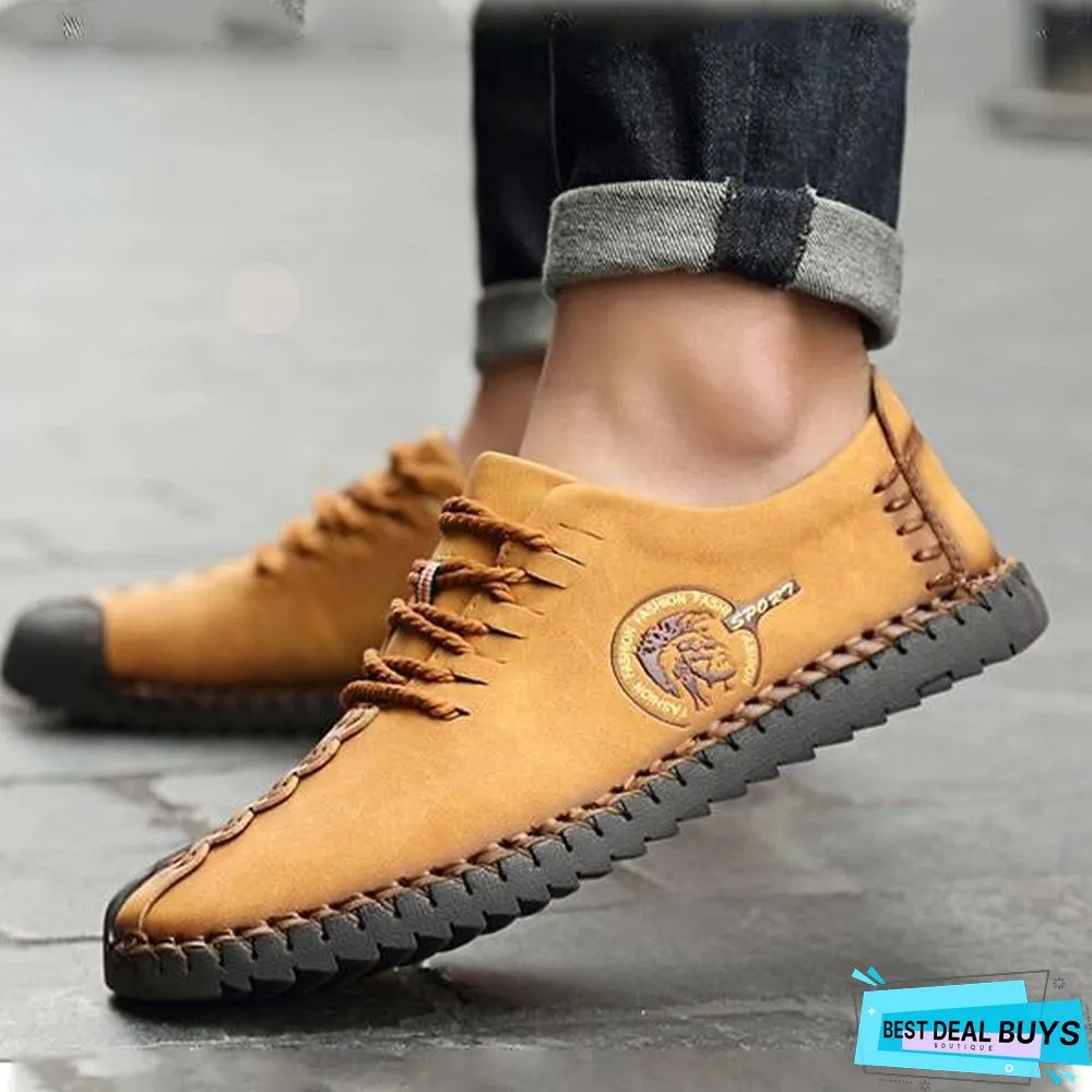 Men's Comfortable Casual Loafers Shoes Split Leather Flats Moccasins Shoes