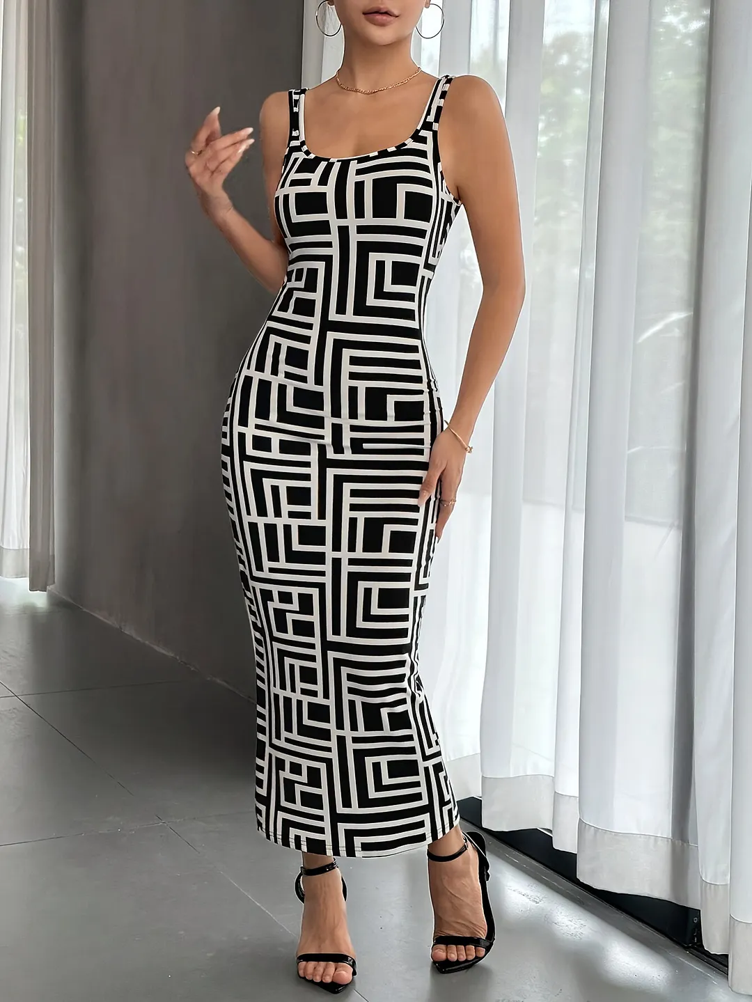 Uveng Uveng Women's Clothing 2025 Summer New U-Neck Sleeveless Printed Dress