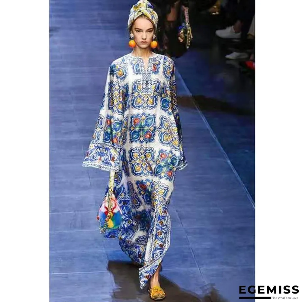 Bohemian Beach Skirt Blue and White Porcelain Evening Dress Printed Dress | EGEMISS