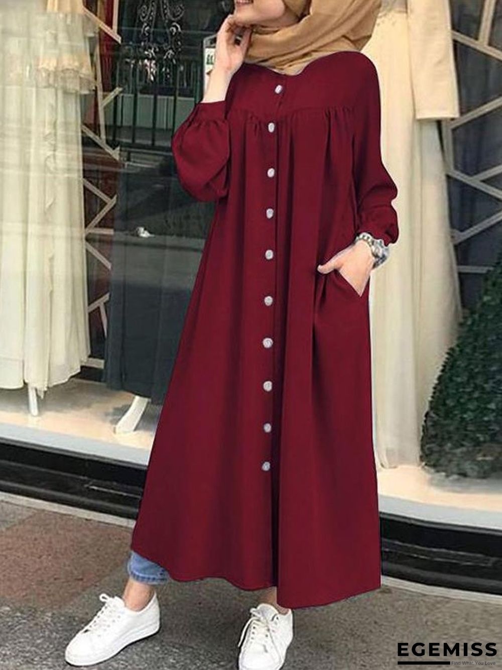 Autumn Casual Women's Cardigan Long Sleeve Stand Collar Large Swing Dress | EGEMISS