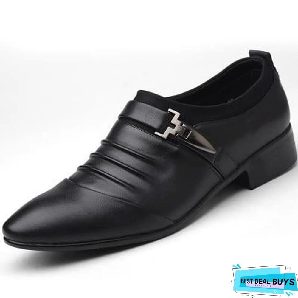 Men Pu Leather Pointed Toe Flat Slip-On Business Wedding Oxfords Shoes