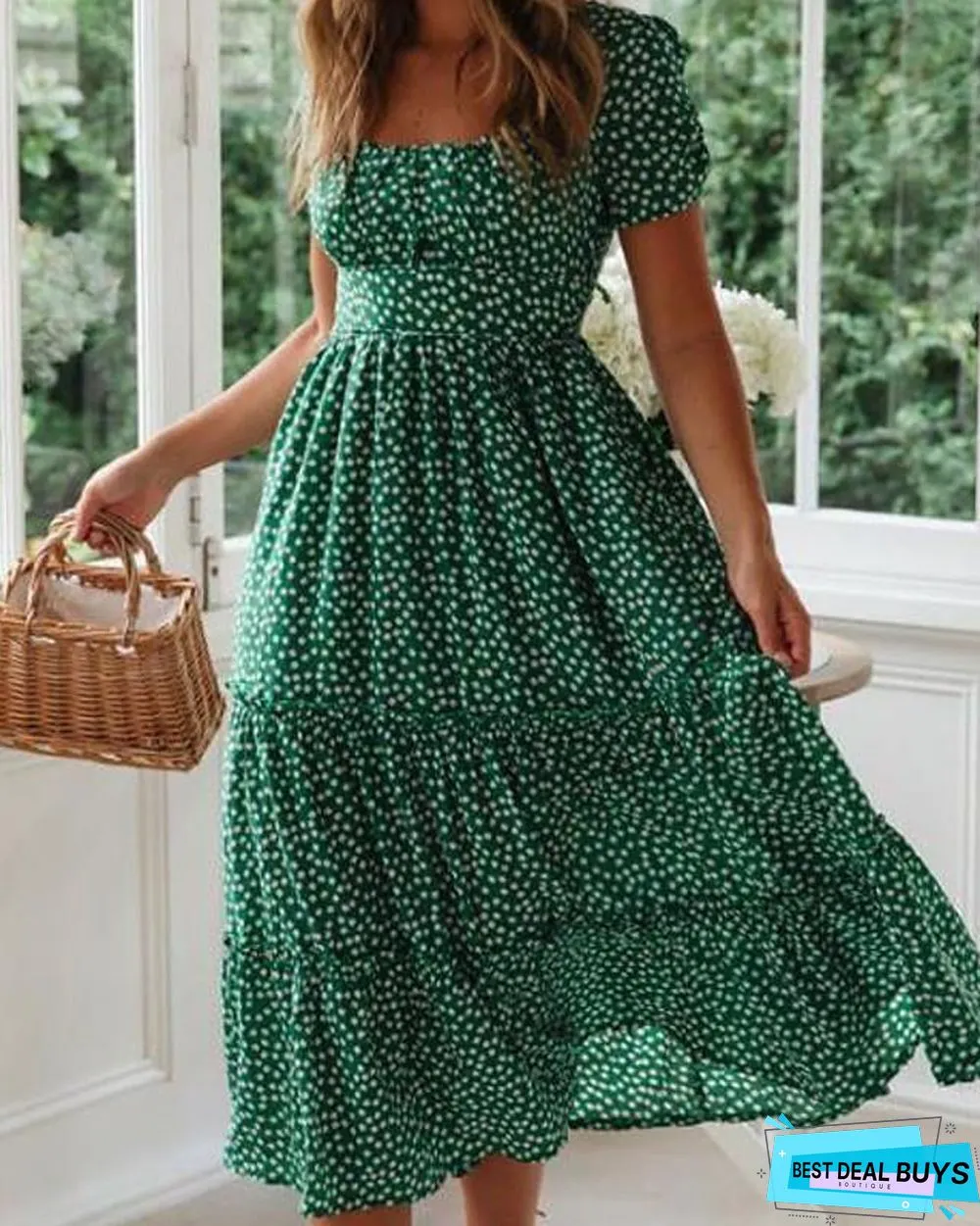 Women's A-Line Dress Midi Dress - Short Sleeve Polka Dot Summer Deep U Hot Casual / Daily Boho Black Red Yellow Green