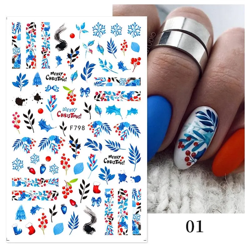 Sliver Bronzing 3D Christmas Nail Art Decoration Sticker Sparkly White Colorful Glitter Geometry Snowflake Winter Slider Foil