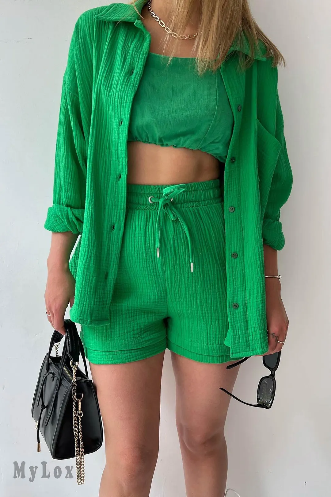 Long sleeve shirt short set