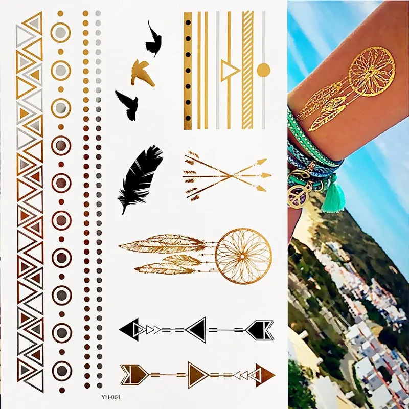 Temporary Tattoos Gold Silver Metallic Tattoo Arm Body Tattoo Cool Bracelet Style Girl DIY Golden Flash Tattoos