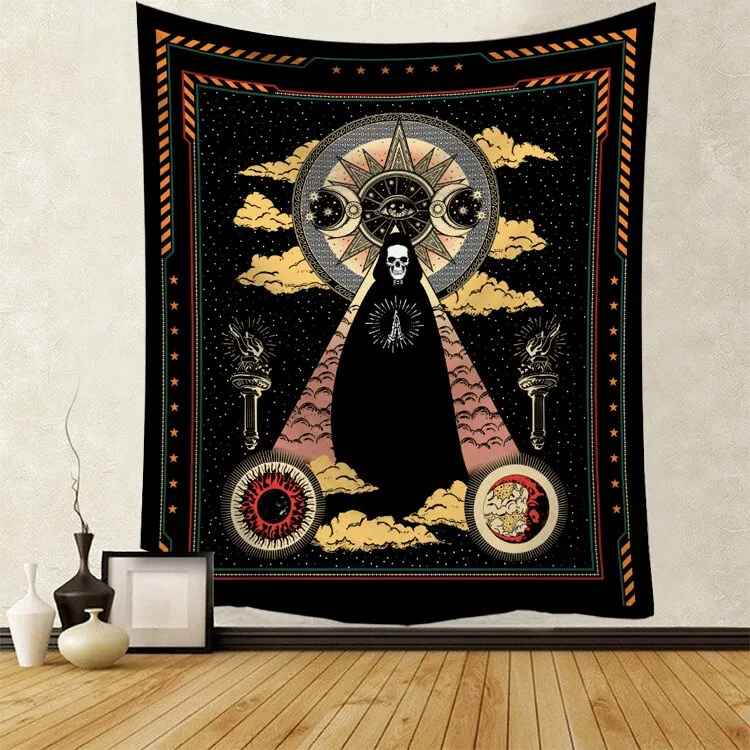 Hippie Void Sugar Skull Tapestry Mandala Wall Hanging Ouija Carpet Psychedelic Tapestry Yoga Boho Decor Blanket Wall Cloth