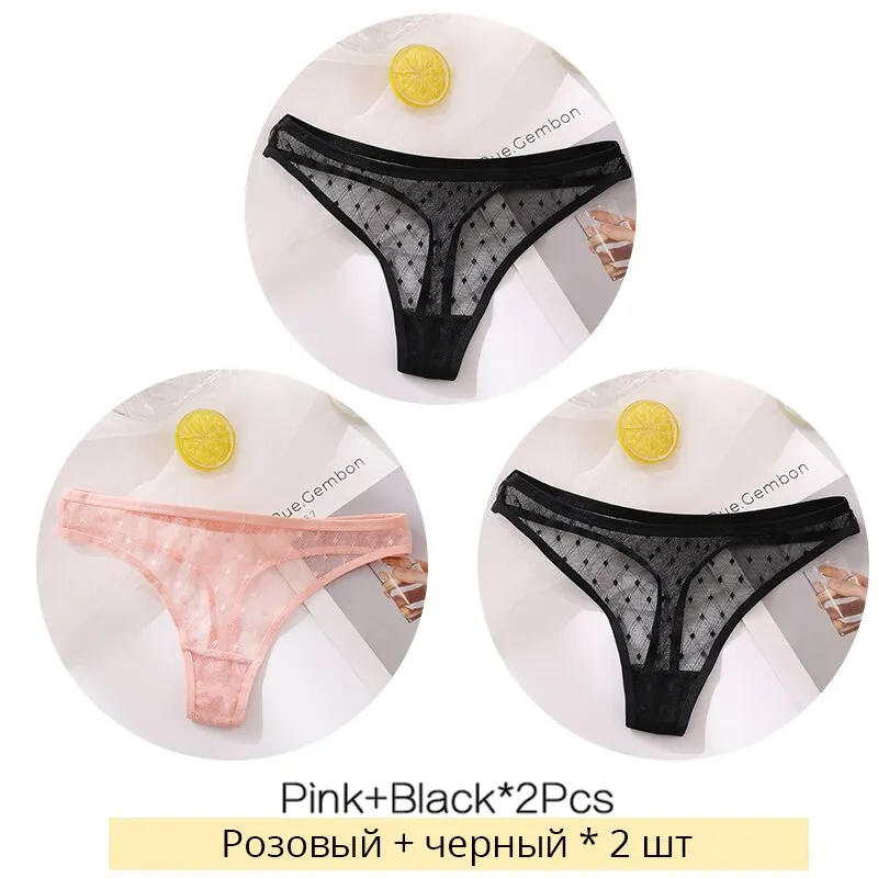 Billionm Lace Thongs Women 3Pcs/Set Transparent G-string Panties Dots Lace T-back Underwear Fashion Female Underpants M-XL