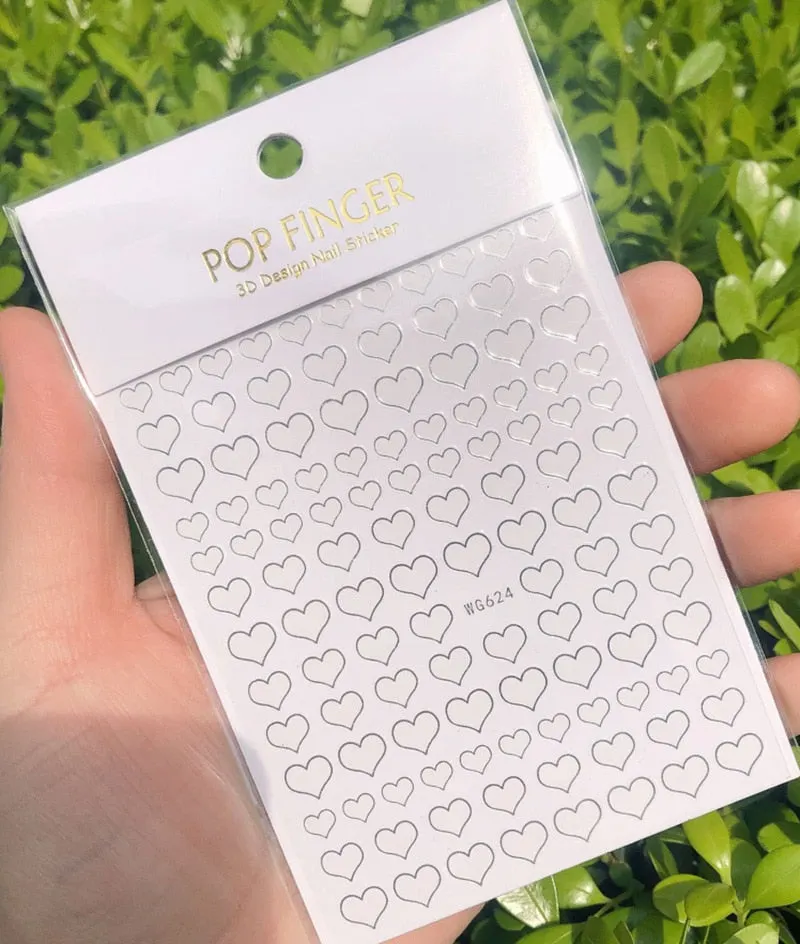 Nail Art 3D Stickers Decals Gold/Silver/Rose Gold Hollow Heart Manicure Nails Design Adhesive Sticker Wraps Tip Decoration-Nail Inspo
