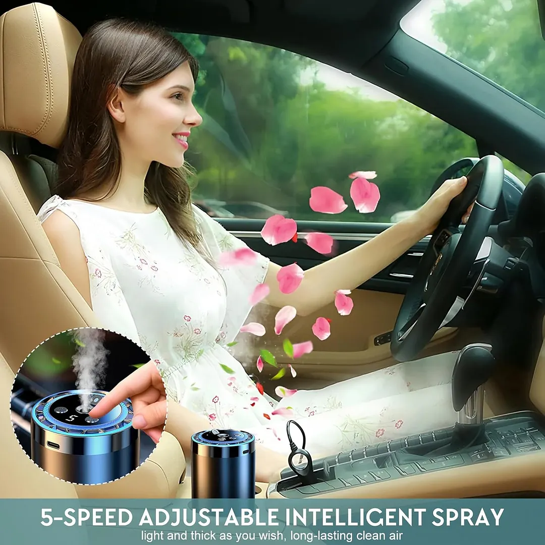 Smart car air freshener, automatic induction atomization, adjustable concentration, USB charging, customized car logo