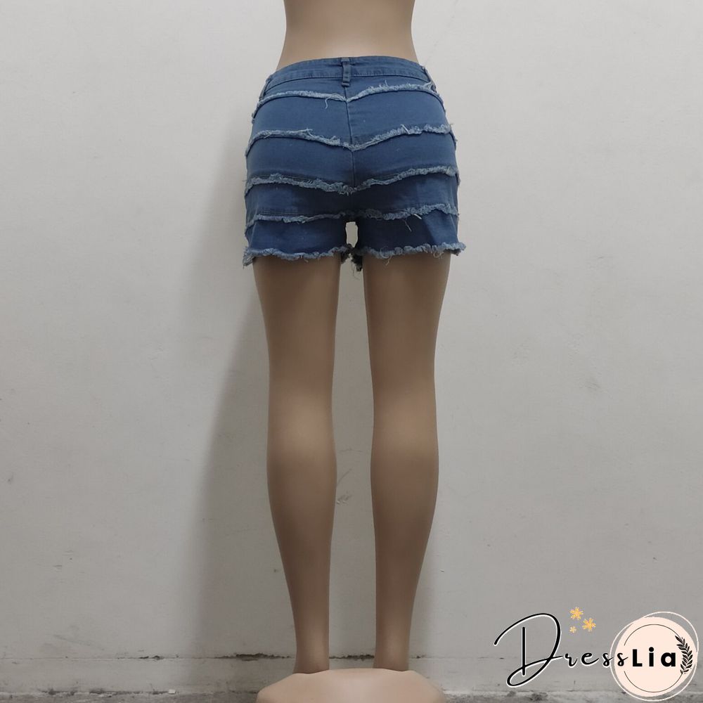 Summer Sexy Patchwork Women Ripped High Waist Holes Stretch Streetwear Plus Size Denim Shorts