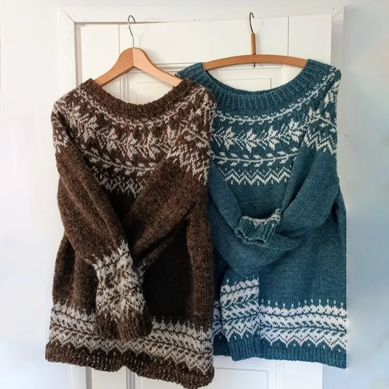 Vintage Tribal Iceland Pattern Warm Round Sleeve Comfy Sweater