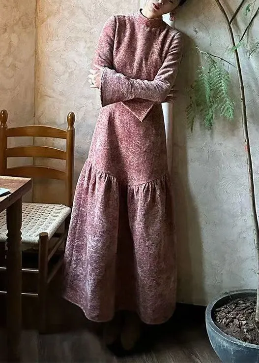 French Wrinkled Patchwork Cotton Long Dress Flare Sleeve Fall