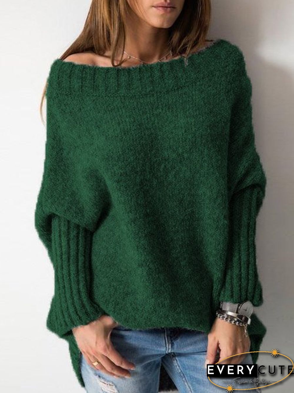 Casual Shift Plain Knitted Sweater
