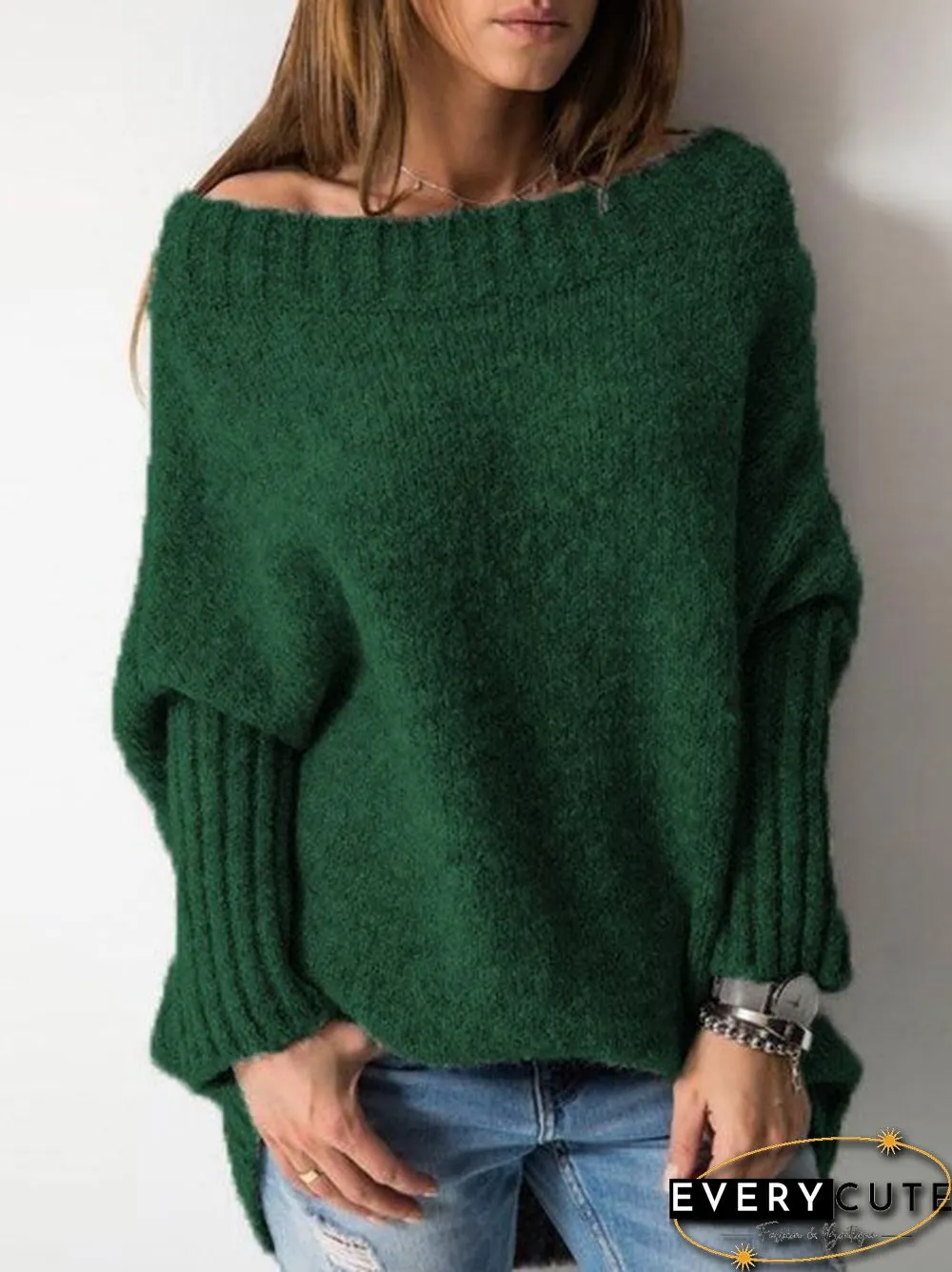 Casual Shift Plain Knitted Sweater
