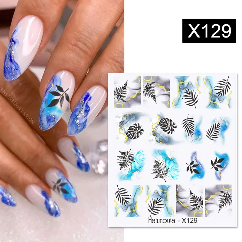 Harunouta Black Brush Color Block Nail Water Decals Valentine Geometric Lines Manicures Charms Sliders Nail Art Decoration Tips