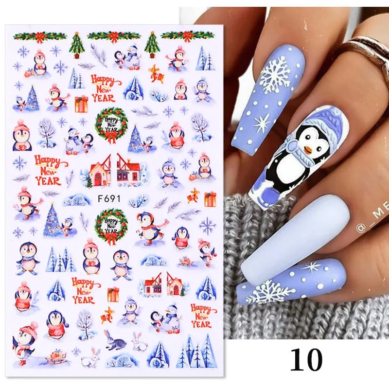 3D Christmas Nail Art Decoration Stickers Sparkly Gold White Colorful  Glitter Geometry Snowflake Winter Slider Nail Foils-Nail Inspo