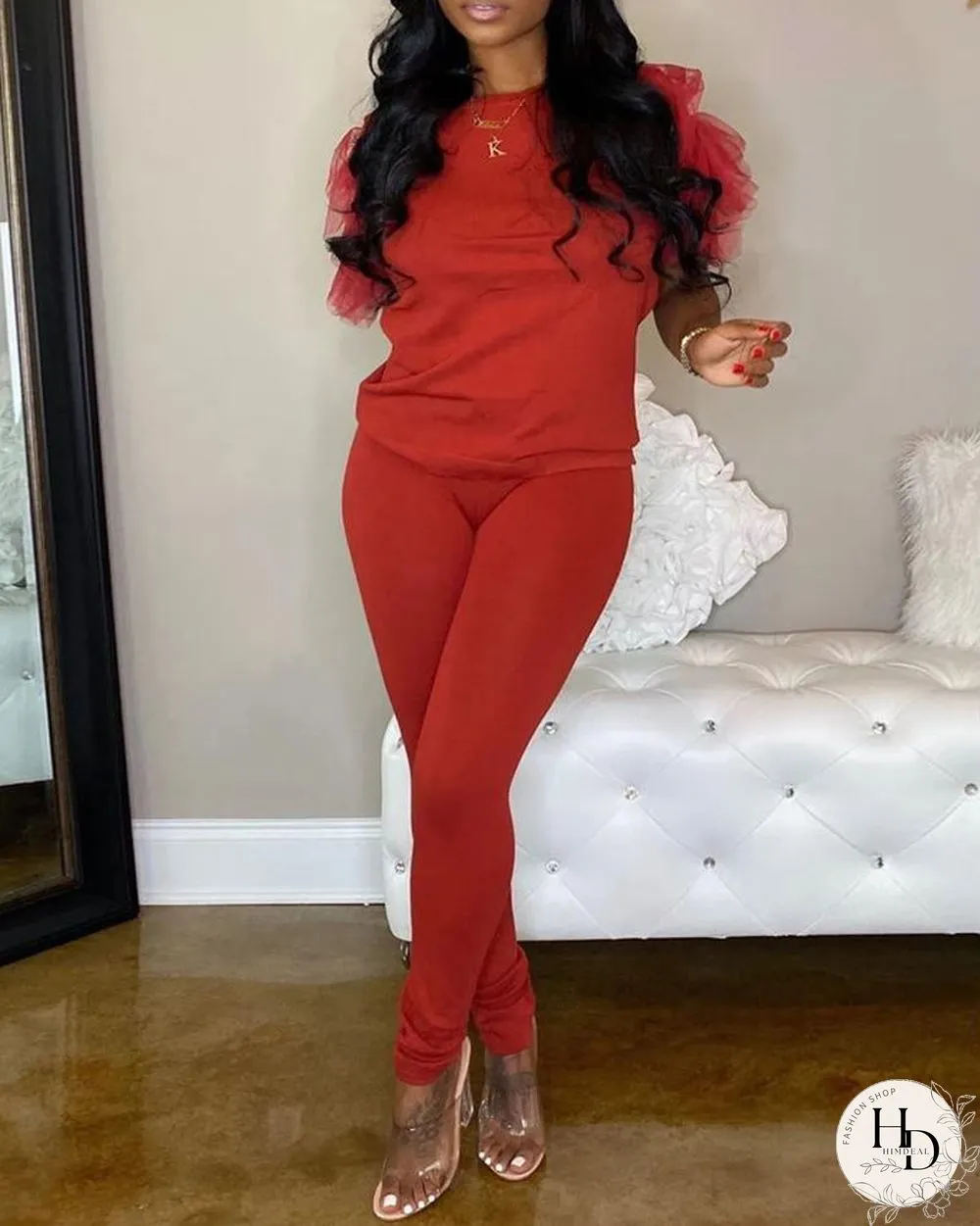 Ruffles Solid Casual Top & Pant Sets