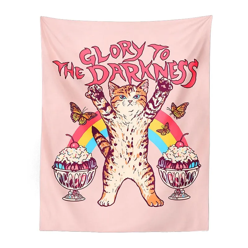 Cute Cat Tapestry Wall Hanging Rainbow Sun Aesthetic frog rabbit Room Decor Tapestries Children's room Girls Dorm Hoom Decor