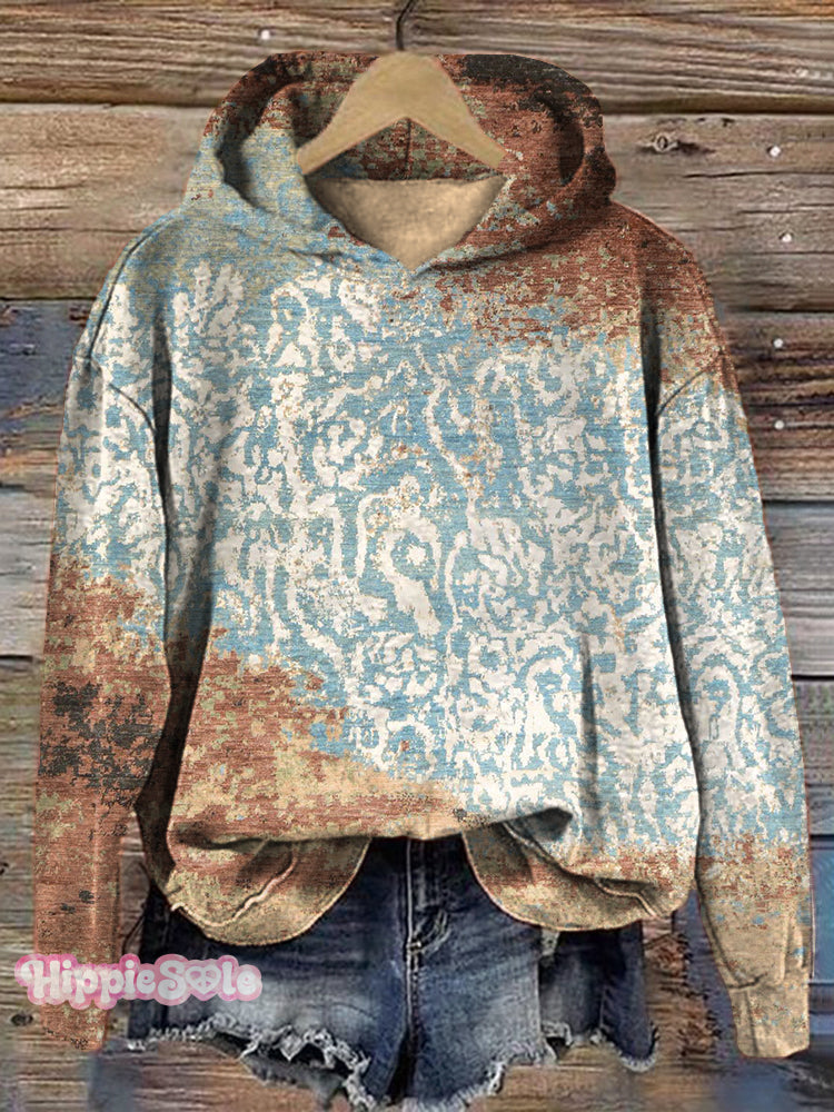 Ethnic Pattern Cozy Vintage Washed Hoodie Blue / S