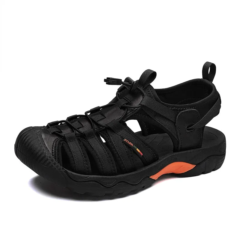 New Summer Genuine Leather Men Sandals Fashion Design Breathable Casual Shoes Men Soft Bottom Outdoor Beach Sandals Big Size 46