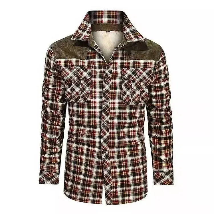 Winter Sherpa Lined Plaid Flannel Shirt Jacket For Men
