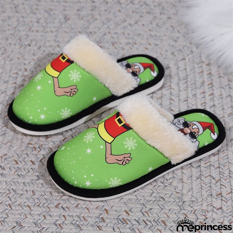 Fluffy Snowflake Print Non-Slip Christmas Slippers