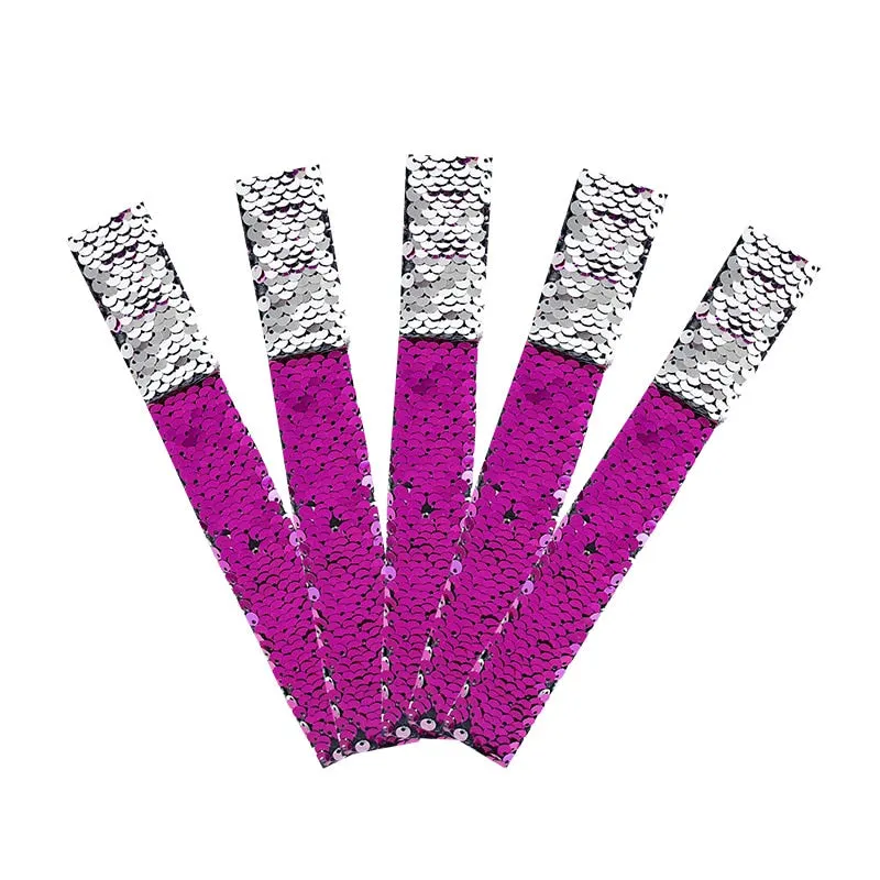 5pcs Glitter Slap Bracelets Mermaid Sequin Wristband for Girl Little Mermaid Birthday Party Decoration Gift Kids Toy Baby Shower