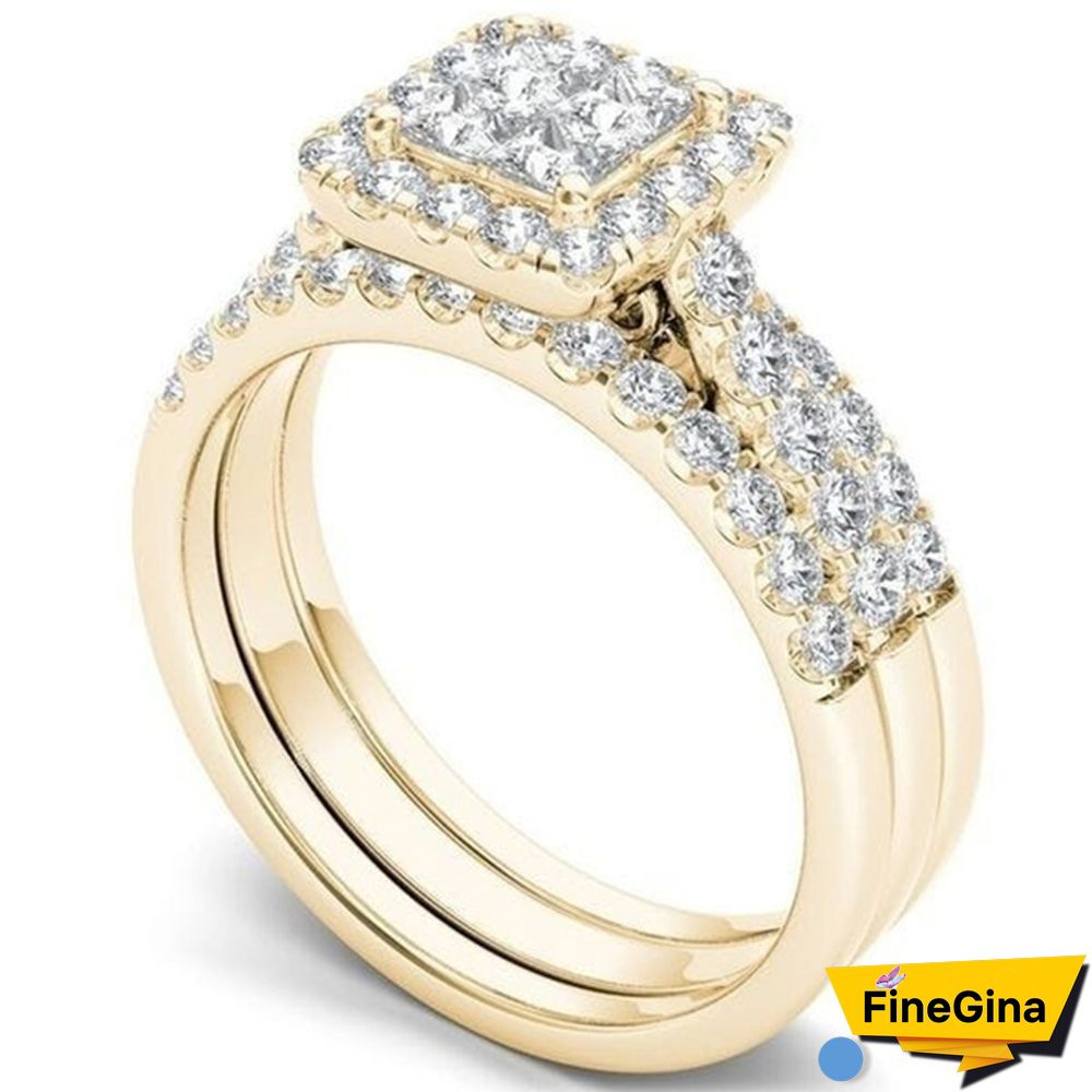 6 Styles Exquisite Women Ladies 18K Gold Natural White Sapphire Diamond Ring Set Anniversary Christmas Gift Engagement Bridal Wedding Jewelry Rings Size 6-10
