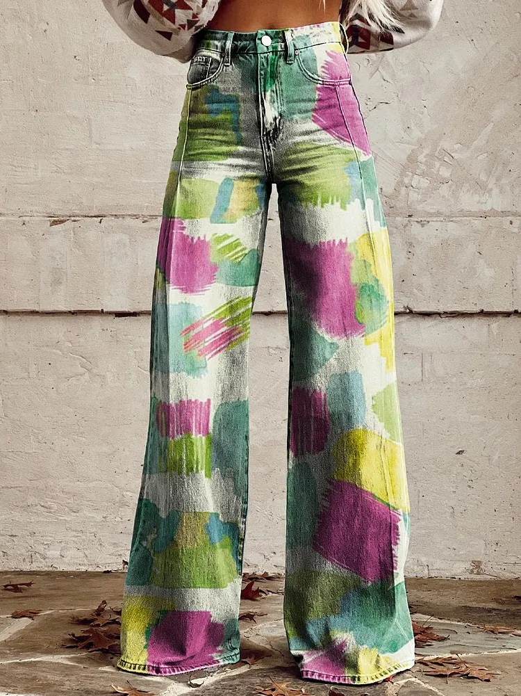 Women's Vintage Print Casual Wide Leg Pants
