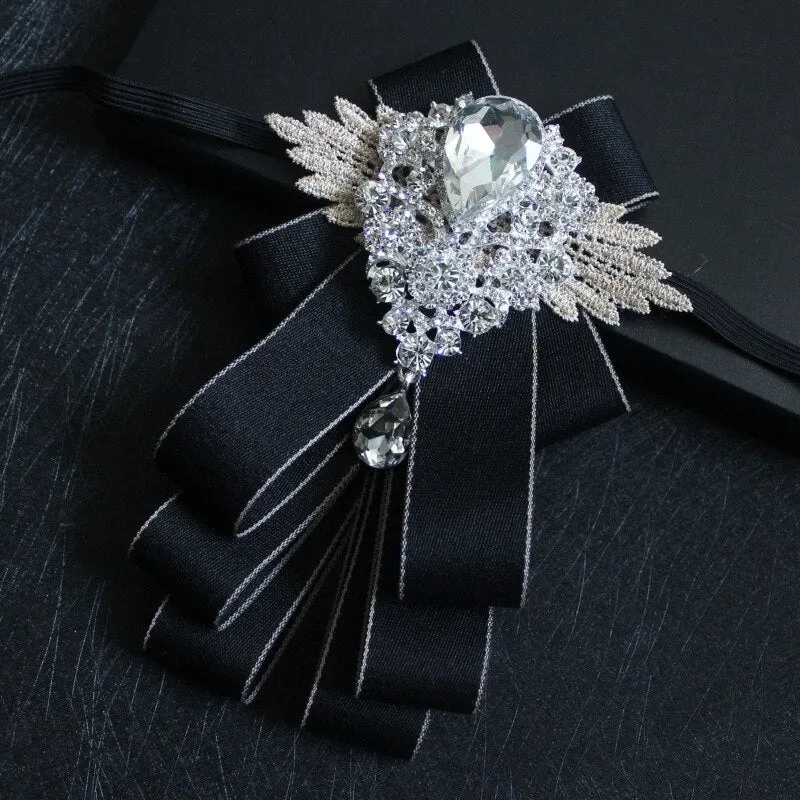 High-grade Handmade Diamond British Style Bow Ties Groom Groomsman Dress Suit Rhinestone Bowtie for Men Wedding Accessories
