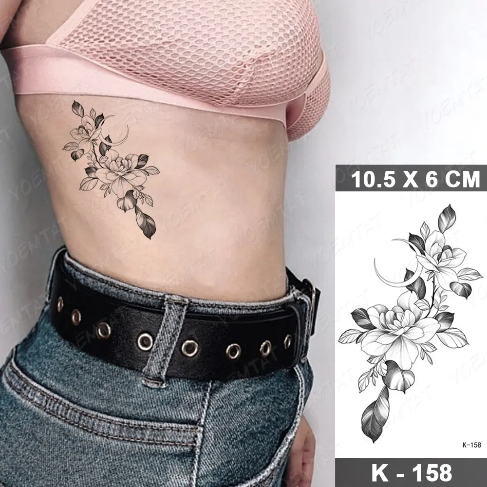 Waterproof Temporary Tattoo Sticker Black Point Line Sunflower Geometric Rose Flash Tatoo Fake Tatto For Body Art Women Men