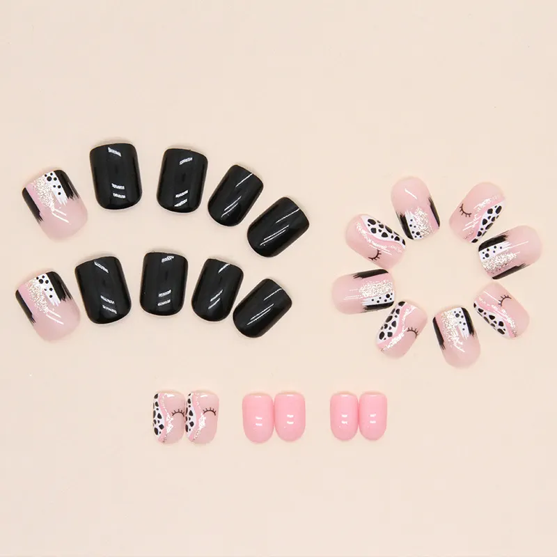 Churchf Churchf Square Solid Color Nail Black And White Spot Eyelash False Nail Wearable Beauty Nail Piece Finished Removable Nail Piece