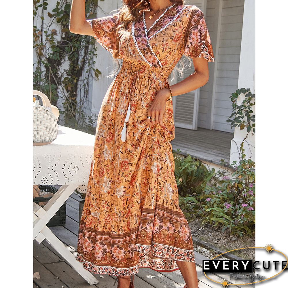 Orange Holiday Casual Bohemia Long Dress