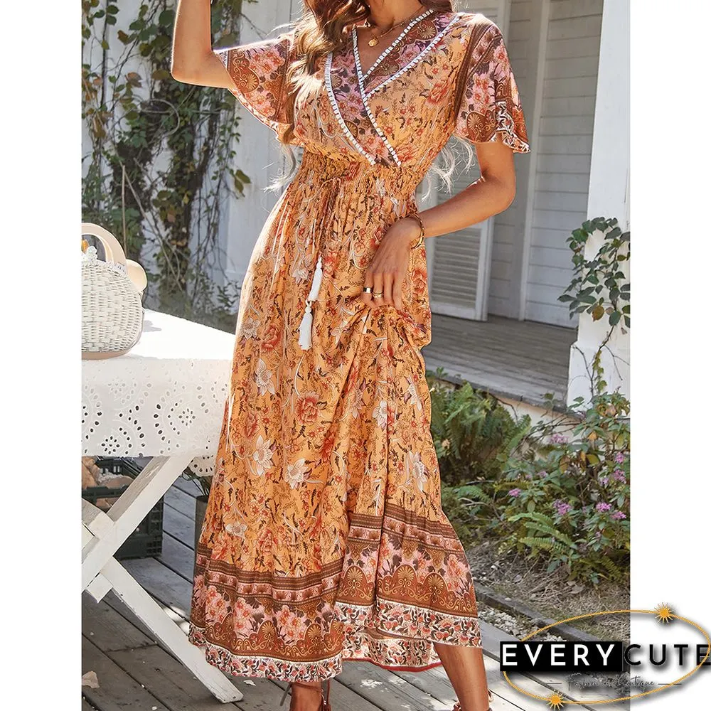 Orange Holiday Casual Bohemia Long Dress