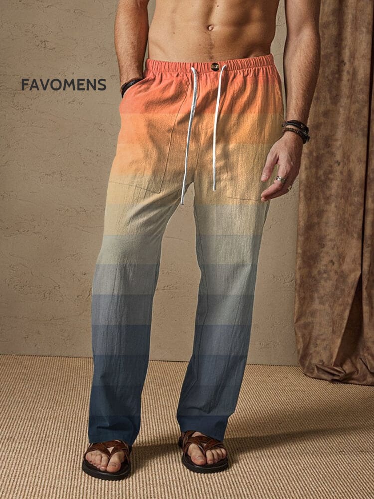 Orange Blue Square Grid Art Mosaic Gradient Print Comfy 100% Cotton Pants Multicolor / S