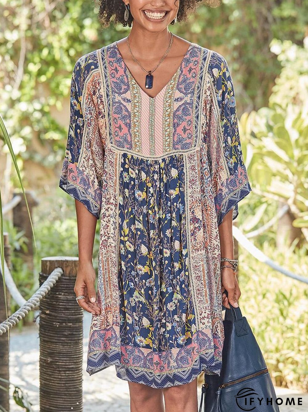 Women Casual Half Sleeve V Neck Women Dress | IFYHOME