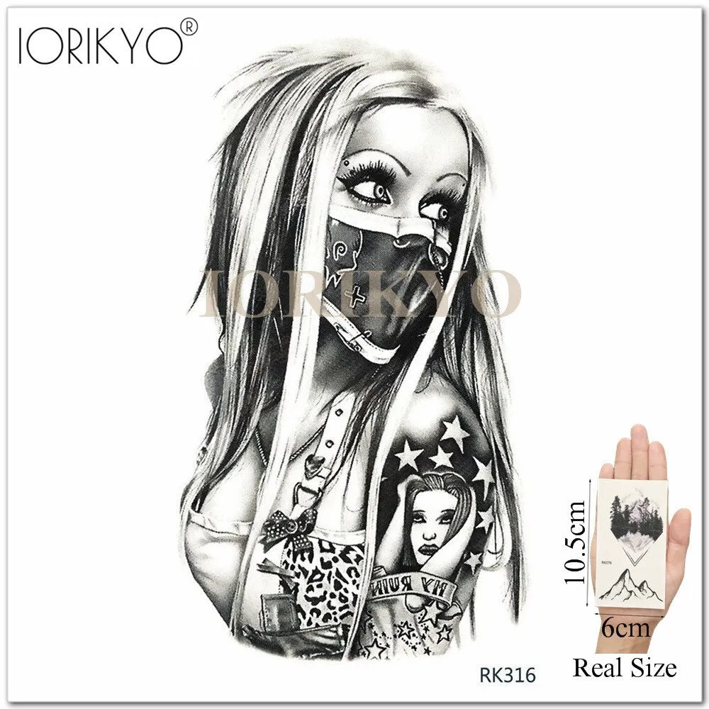 Old School Sexy Water Transfer Tattoo Stickers Women Body Art Drawing Temporary Tattoo Punk Girls Adults Love Waterproof Tatoos