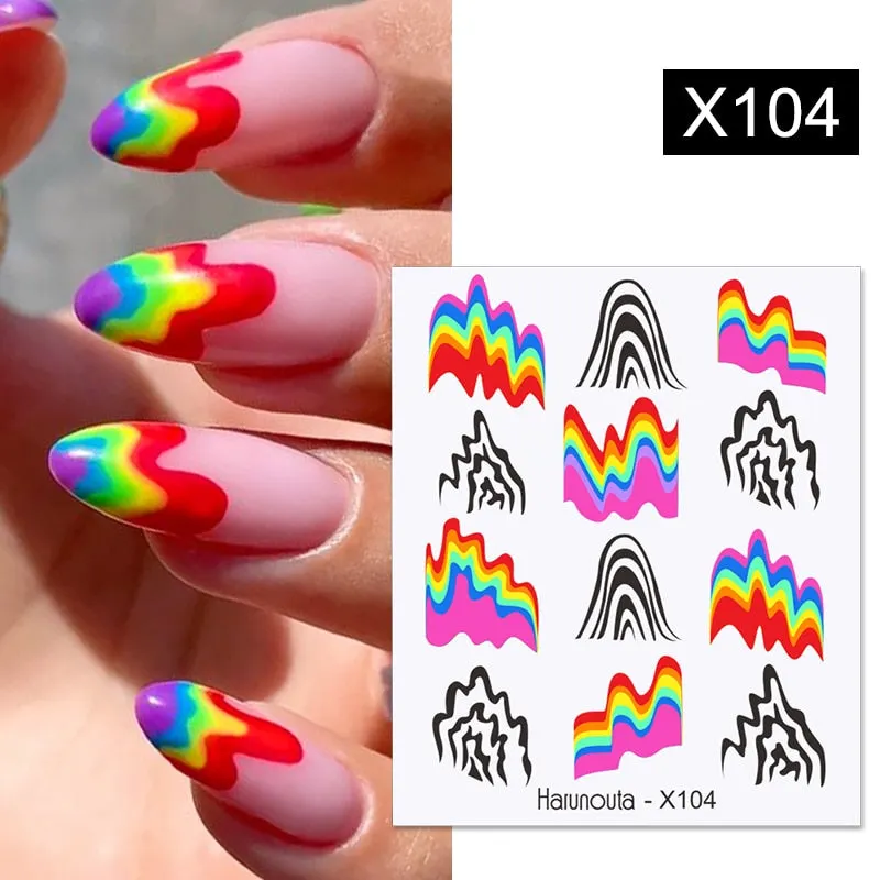 Harunouta Cool Geometry Pattern Water Decals Stickers Christmas Snowflakes Slider For Nails Valentine's Day Nail Art Decoration