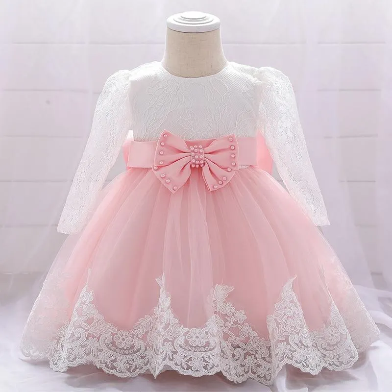 2021 Summer Clothes Baby Girl Dress Long Sleeve 2 1st Birthday Dress For Girl Frock Party Princess Baptism Dress Infant Flower